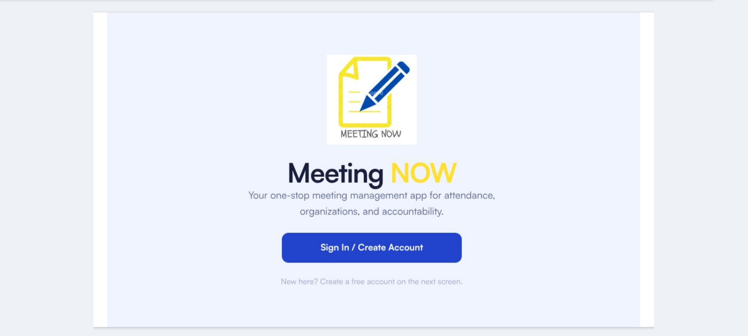 The Meeting NOW app landing screen, showing the sign-in button